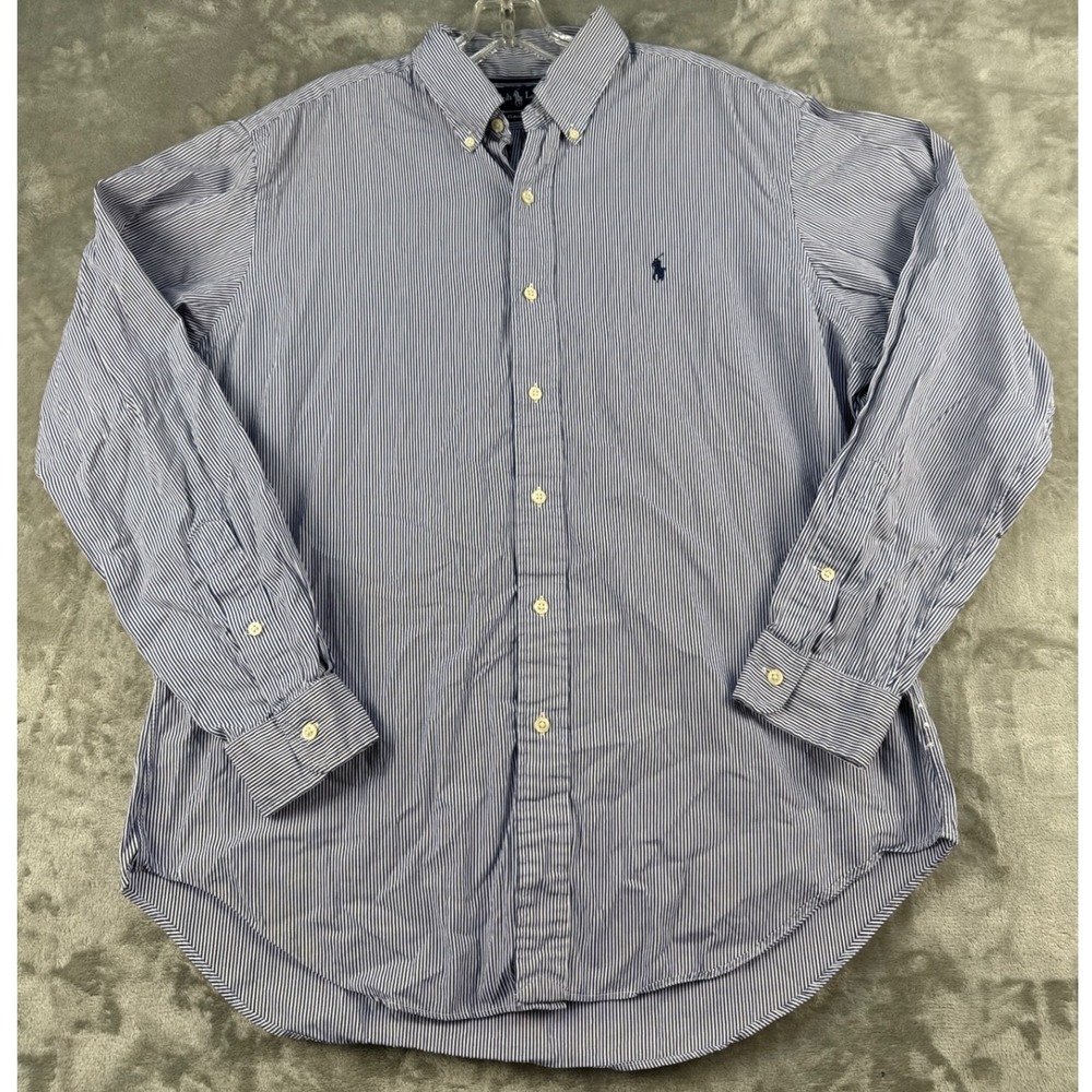 Ralph Lauren Mens Classic Fit Striped Button Down Shirt Blue White Large L